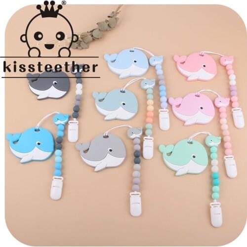 Kissteether Whale Shaped Teether Silicone Beads Pacifier Chain Baby Teething DIY Nursing Pacifier Clips Holder Baby Shower Gift