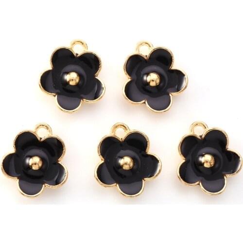 100pcs 2 Size Light Gold Plated Alloy Enamel Pendants Flower Charms Pendant for Women Jewelry Making Necklace DIY Accessories