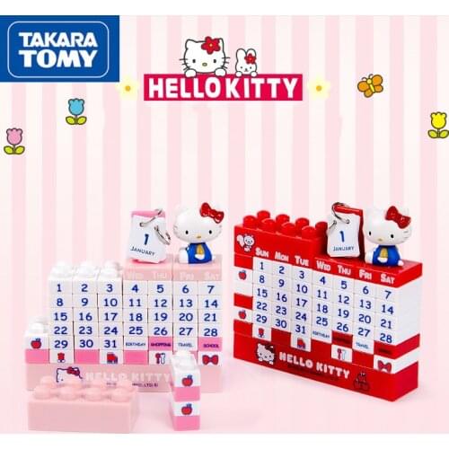 TAKARA TOMY DIY cute cartoon Hello Kitty 2021 building block calendar childrens room home decoration accessories desk calendar