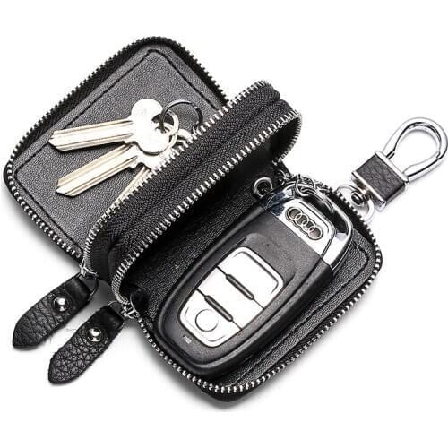 Genuine Leather Universal Key holders Double Zipper home organizer keys high quality men case car key Cowhide women key case bag