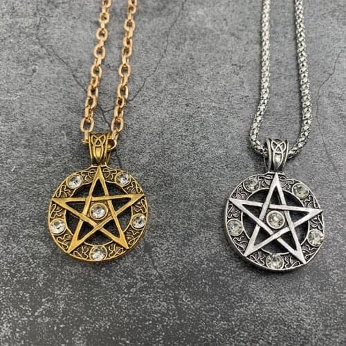 2020 New Wicca Talisman Vintage Cubic Zirconia Pendant Necklace Chain Jewelry Star Pentagram Necklace Women Men