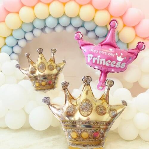 2pcs Mini/large Size Gold Crown Foil Helium Balloons Pink Blue Prince Princess Crown Globos Kids Birthday Baby Shower Party Deco