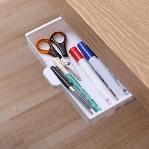 Under Desk Drawer Organizer Hidden Desktop Storage Box for Office Pen Holder Adhesive Stationary Container Kitchen Knife Fork
