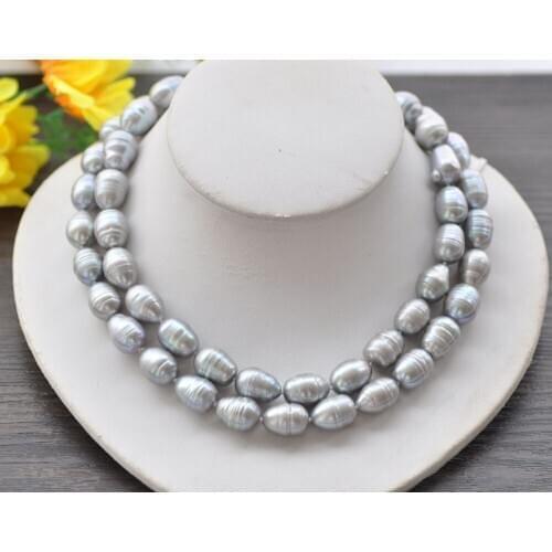 Z10168 Big 33" 16mm Gray Rice Freshwater Pearl Necklace