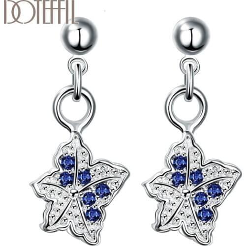 DOTEFFIL 925 Sterling Silver Blue/Purple/White AAA Zircon Stars Earrings Charm Women Jewelry Fashion Wedding Party Gift