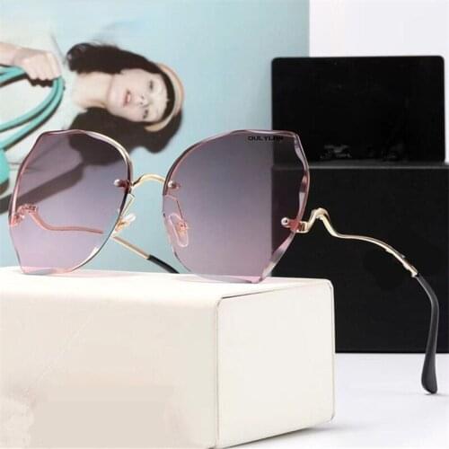Rimless Sunglasses Women 2021 Luxury Oversized Sun Glasses Ladies Vintage Gradient Sunglass Curved Temple UV400