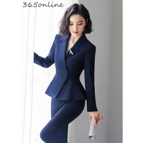 High Quality Fabric Formal Women Business Suits with Pants and Jackets Autumn Winter OL Styles Ladies Office Blazers Pantsuits