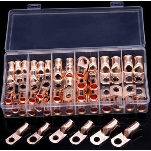 50Pcs Bare Copper Lugs Battery Terminals Lug Electrical Wire Cable Connectors Ring Crimp Terminal Welding Connector