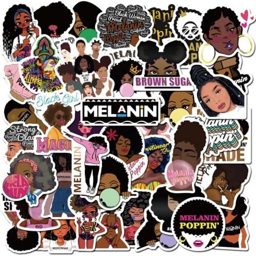 50PCS Fashion Inspirational Melanin Poppin Black Girl Sticker For DIY Luggage Laptop Skateboard Motorcycle Decal Stickers