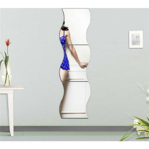 6 pcs Waves Shape Self-adhesive Tile 3D Mirror Stickers Decal Room Decorations Modern Mirror Tiles Decorative Mirrors