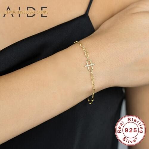 AIDE Minimalism 925 Sterling Silver Bracelets Personalized Punk Lock Chain INS Bracelet for Women Fine Jewelry pulseras mujer