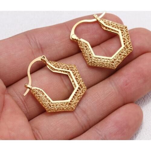 Annayoyo Retro pattern ethnic style African Gold Color Earrings for Women,Arab Jewelry Gifts With Heart Small Pieces