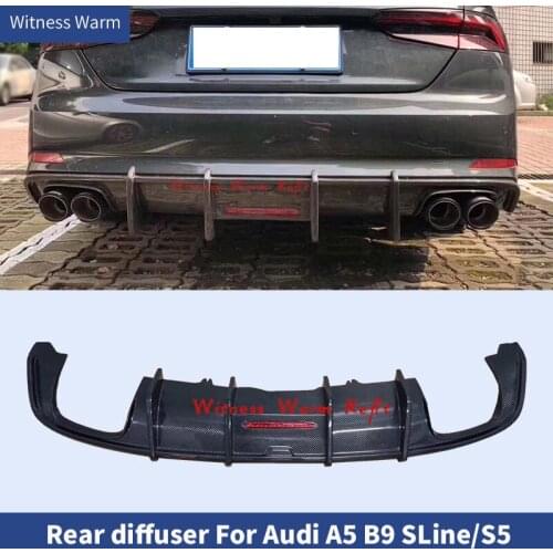 Car Rear Bumper Diffuser Lip Spoiler For Audi A5 S-line S5 Sedan 4 Door 2017 - 2020 Carbon Fiber Diffuser With LED Light