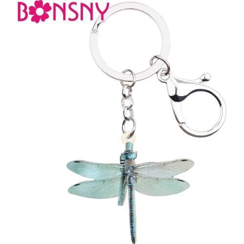 Bonsny Acrylic Cartoon Dragonfly Insect Key Chains Keychains Ring Animal Gift Jewelry For Women Girls Teens Bag Car Charms Party