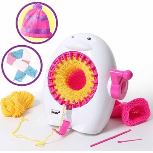 Childrens DIY Penguin Wool Knitting Machine Weaving Loom knit for Scraf Children Learning Toy Knitting Threader Sewing Tool