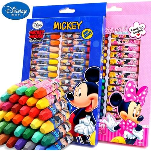 Disney Princess Mickey Minnie Student Child Crayon Oil Pastel 12/18/24/36 Color Painting Set Baby Puzzle Brush Birthday Gift