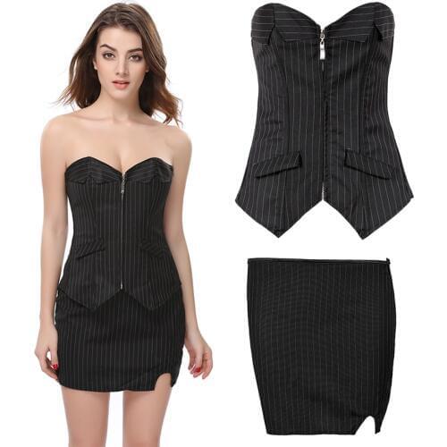Women underbust corset dress suit for office lady everyday club wear bustier zip up corset top Pencil Skirt Plus Size espartilho