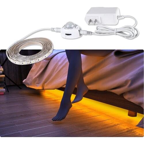Motion Sensor LED Under Cabinet Light 1m 2m 12V Flexible PIR Night Light Kitchen Wardrobe Bed Lighting