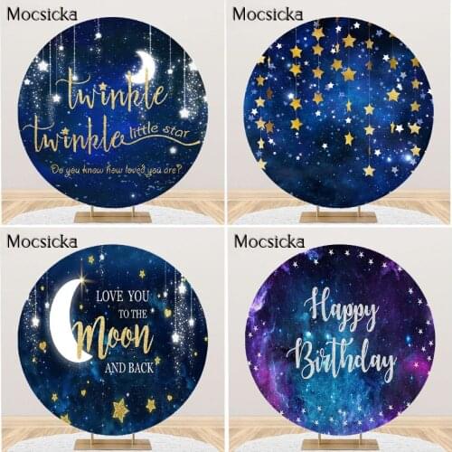 Mocsicka Twinkle Twinkle Little Star Backdrop Baby Shower Birthday Party Background Galaxy Space Moon Twinkle Star Round Circle