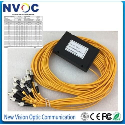 FTTH 1*16 PLC Fiber Optic Splitter, ABS Box Packing, with FC/UPC SM Connector, 2.0mm cable, 1M,G657A1 Fiber