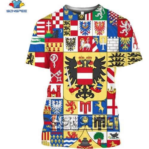 SONSPEE 3D National Flag Series Printed T-shirt UN UK USA Noble Emblem Harajuku Trend Top New Oversize Mens Womens Clothing Te