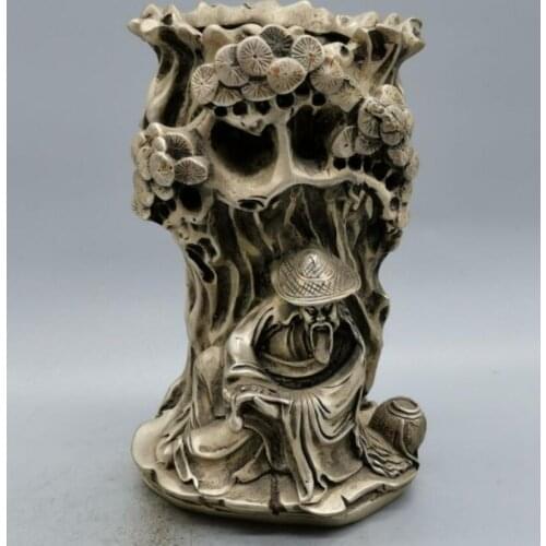 China White copper jiang ziya fishing Pen holder crafts statue