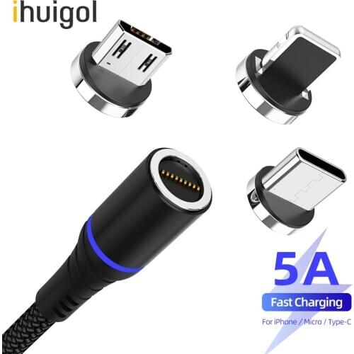 Ihuigol 5A Magnetic Cable Type C Micro USB Fast Charging Phone Cable Charger For iPhone 11 XS Pro Xiaomi Samsung Data Cord Cable