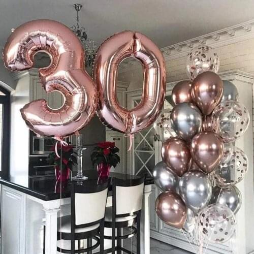 Metalic Rose Gold Confetti Balloons 40inch Number Foil Balloon For Rose Gold Party Birthday Wedding Bridal Shower Decor Supplies