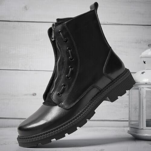 2021 Men Boots Winter Warm Leather Flats High-top Shoes For Man Outdoor Black Casual Boots Warm Plush Boots