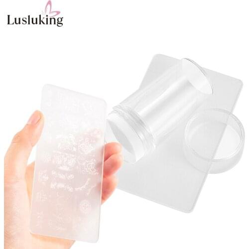 Set Nail Art Stamper Stamping Silicone With Cap Scraper Polish Image Print Plate Template Plastic Transfer Manicure Tools Kit