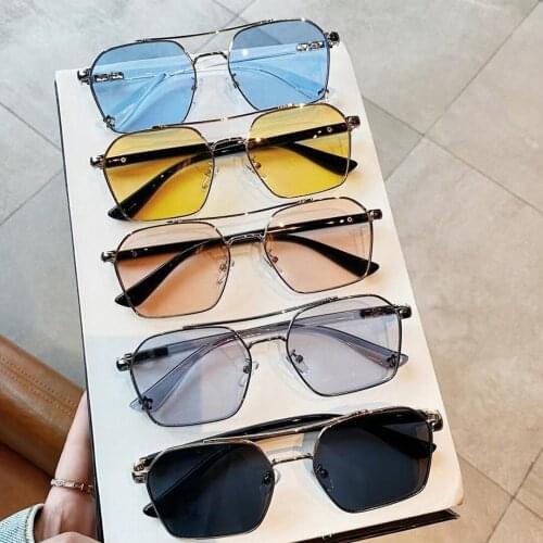 2021 new mens and womens Korean version of black-framed tan sunglasses retro double-beam box sunglasses anti-UV glasses