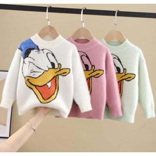 Disney Baby Girls Winter Autumn Cartoon Sweaters Donald Duck Pullover Knitted Bottoming Kids Sweaters Clothes Children Knit Tops