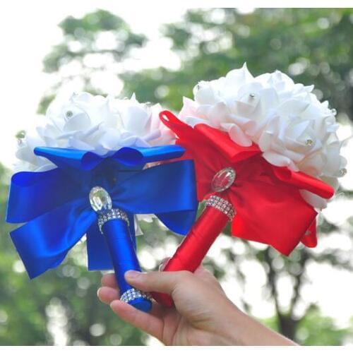 PE Foam Bride Hold Flower Romantic Decorative Wedding Flower Ribbon Rhinestone Bride Bouquet