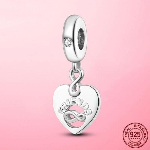 2021 Valentine New 925 Sterling Silver Friends Forever Heart Dangle Charm fit for Pandora Bracelet Necklace Silver 925 Jewelry