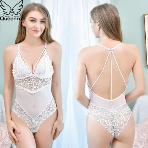 Queenral Sexy Corset Women Underwear Bodysuit Transparent Lace Mesh Corset Top Lingerie Slim Waist Bustier Push Up Corselet