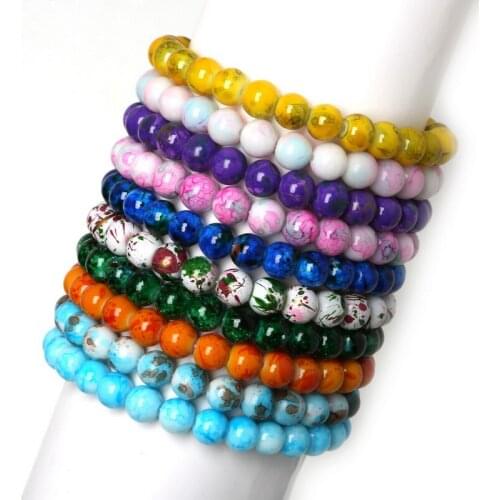 Natural Glass Stretch/Elastic Cord Bracelets Round Glass Beads Yoga Stretch Bracelet For Women & Men Jewelry