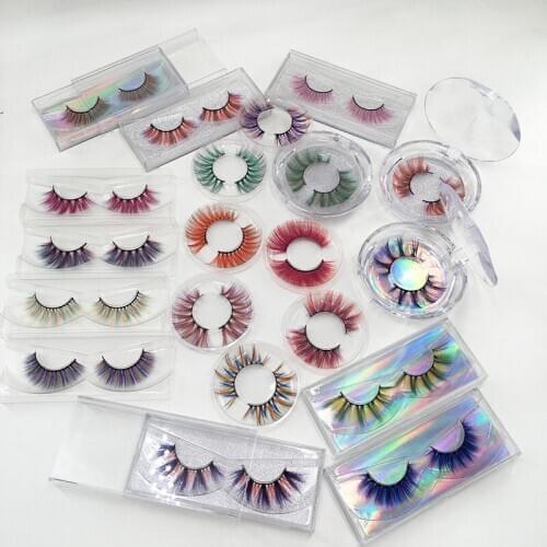 Color Lashes Red Purple Blue Brown Green Pink Yellow False Mink Eyelashes Fluffy Style Eyelash Extension Makeup Colorful Eyelash