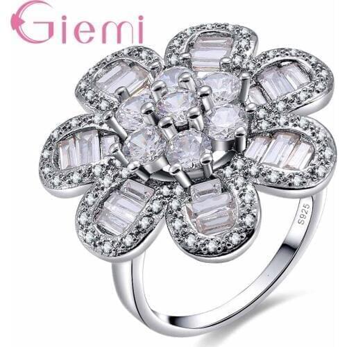 Luxury Exquisite Flower Shape Ring Anniversary Ornaments 925 Sterling Silver andCubic Zirconia High Quality Hot
