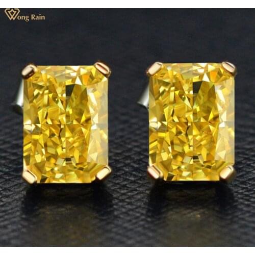 Wong Rain Classic 100% 925 Sterling Silver Created Moissanite Citrine Gemstone Earrings Ear Studs Wedding Fine Jewelry Wholesale