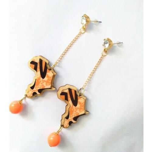 New Style African Map Drop Earrings Wood Printing Flower Earrings Women Golden Shiny Earring Asymmetrical Party Big Bead Earring