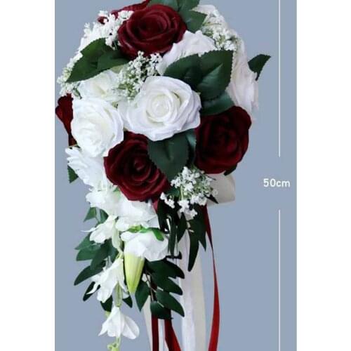 SexeMara New Pink Bridal Holding Brooch Bouquet Rose Waterfall Water Drops Tail Wedding Decoration Artificial Bridesmaid Flower