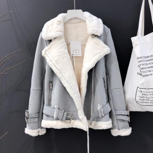 Chic Lamb Wool Coat Woman Winter Short Fund 2019 Coat One Deerskin Down Split Joint Locomotive Cotton