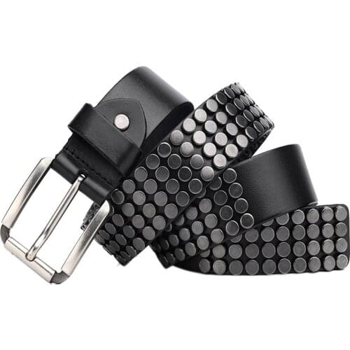 Ta-weo) Men Fashion Punk Rivet Genuine Leather Belts, spot light luxury personality Unisex Pin Buckle Belt