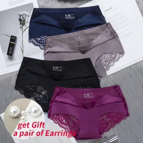 BZEL 3 Pieces/lot Women Sexy Panties Breathable Transparent Underwear Lace Panties Womens Silky Briefs Seamless Panties 5Colors