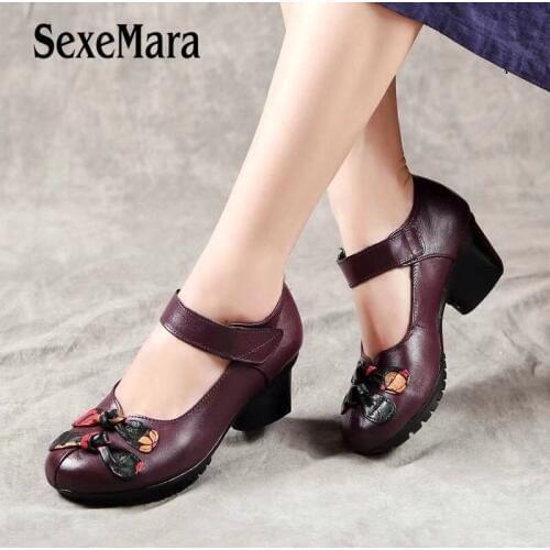SexeMara genuine leather Double flowers Women Flats shoes Comfortable Breathable Pregnant shoes Female Footwear Plus size 41