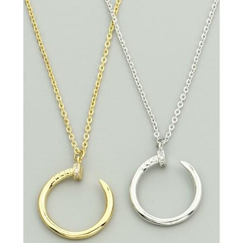 GORGEOUS TALE 2017 Trendy Simple Nail Necklace Gold Color Micro Pave Cubic Zirconia Modern Nails Necklaces Jewellery For Women