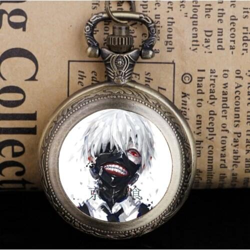 Anime Theme Vintage Pocket Watch Quartz Black Pendant Necklace with Chain Accessory Antique Fashion Watches