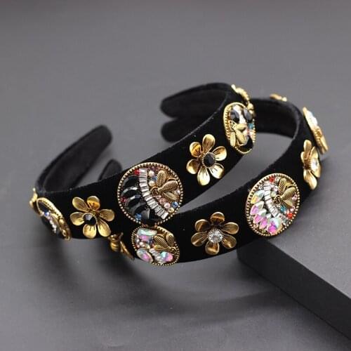 Metal rhinestone flower headbandBaroque personality metal flower headband flannel American hair accessories 726