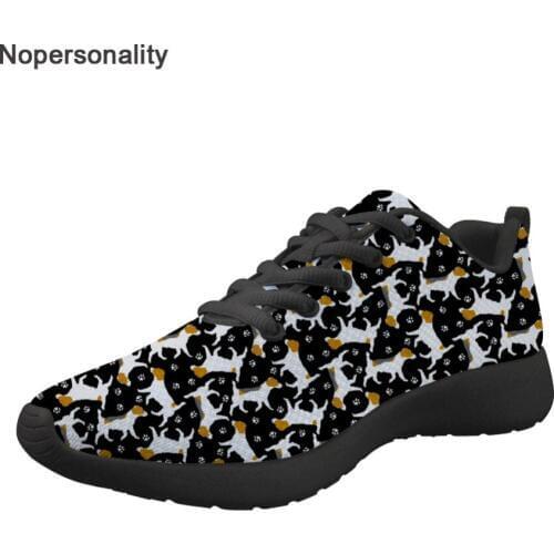 Nopersonality Breathable Women Shoes Black Jack Russell Terrier Print Lace Up Mesh Shoes Personality Female Ladies Mesh Flats