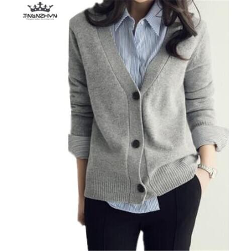 Tnlnzhyn 2019 New Autumn Winter Women Sweater V-neck Long Sleeve Knitted Cardigan Sweater Loose Casual Women Sweater Y1073